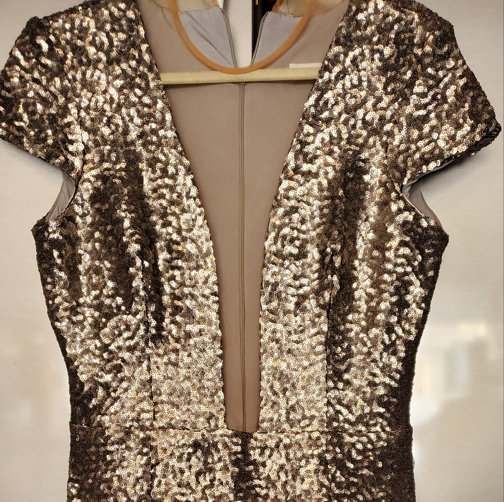 Elegant Dress the Population Glittery Gold Evening Gown